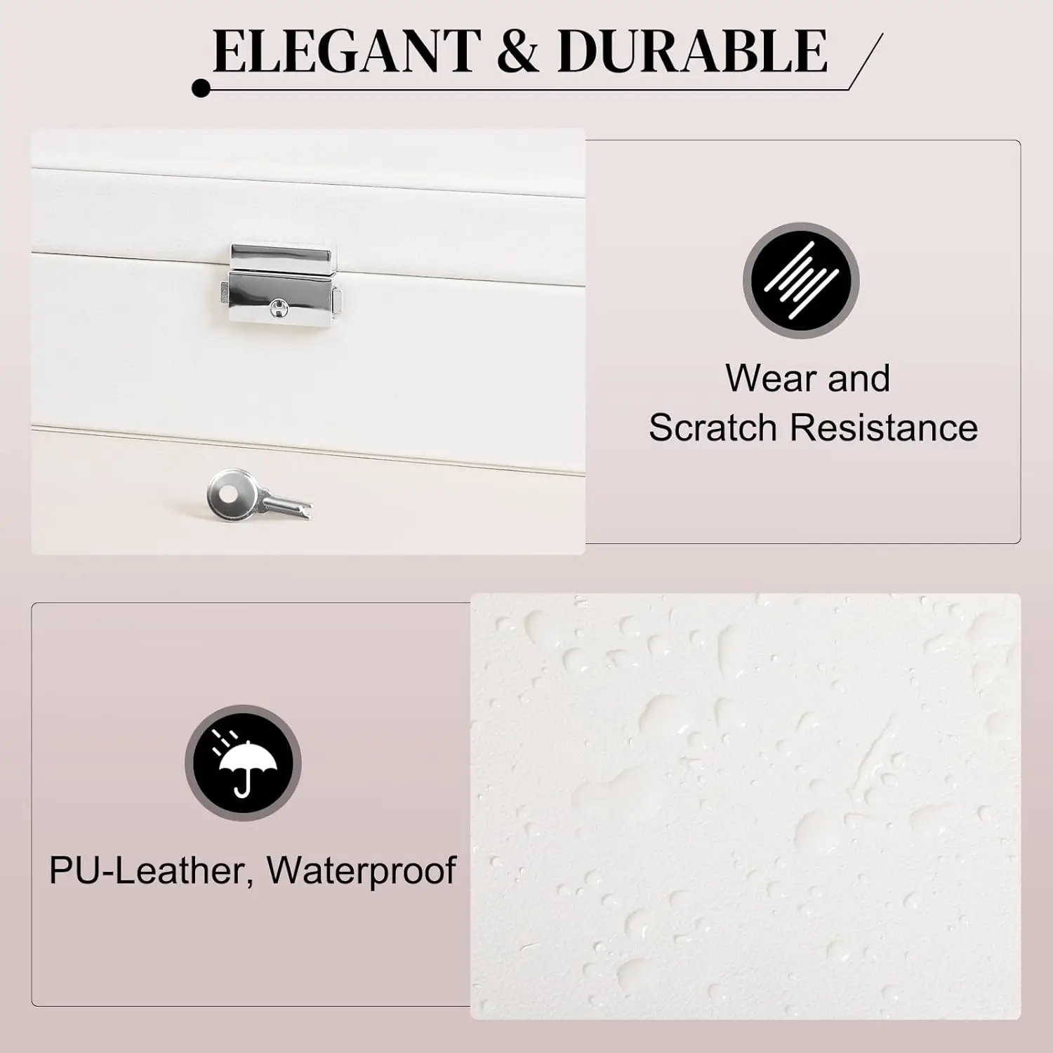 White 2-Layer Jewelry Box Organizer Tray for Earrings, Bracelets, Rings, Watches (10.4 x 7.7 x 3.9 Inches)