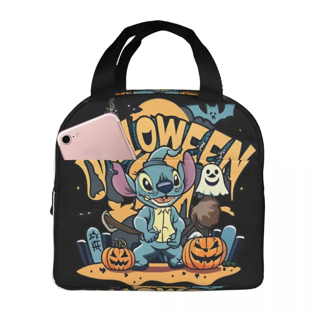 

Halloween Stitch Funny Lunch Bag Fun Lunch Box Work Portable Thermal Tote Handbags Graphic Design Cooler Bag