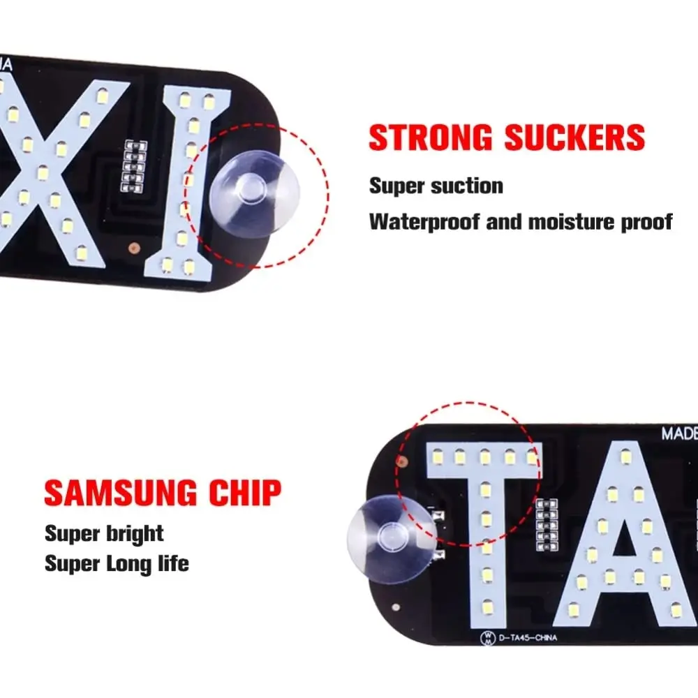 LED Taxi Sign Light USB Taxi Board Lamp Front Rear Windshields Indicator with Suction Cup Car Accessories