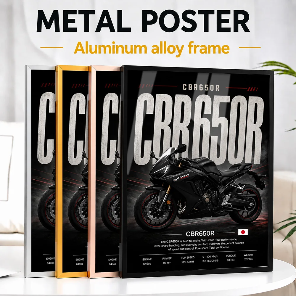 Japan CBR650R Motorcycle Framed Metal Poster Personalized Photo Dynamic Road Style Wall Art For Home Office Memorable Fan Gift