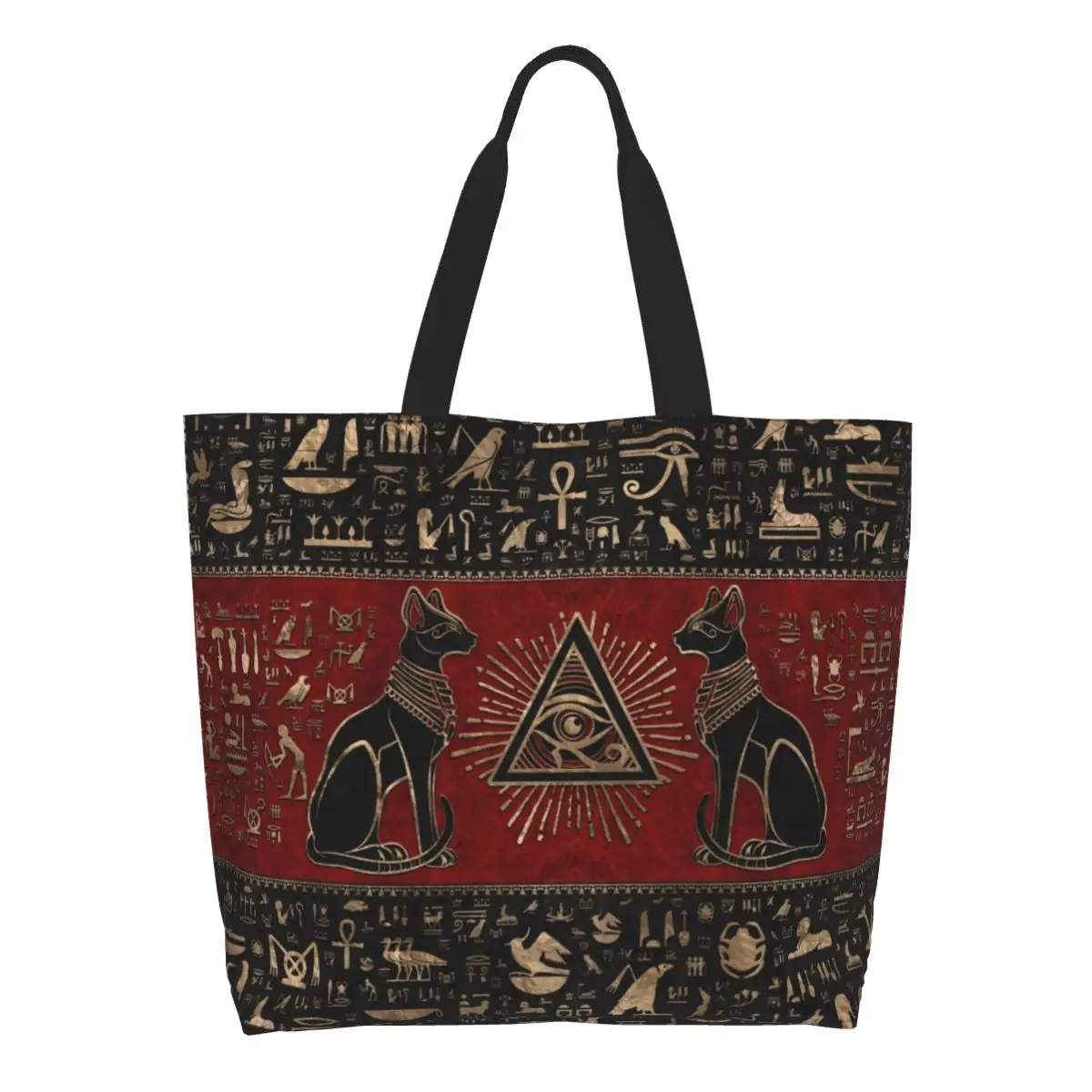 مصر القديمة عين حورس البقالة حمل أكياس التسوق المصري باستيت القط قماش المتسوق حقيبة يد ذات سعة كبيرة