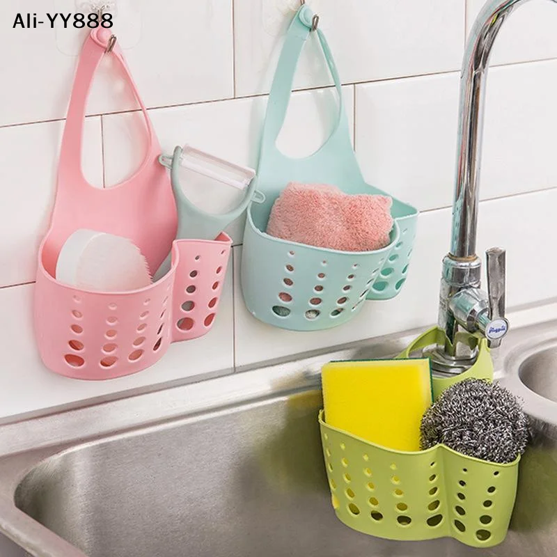 【Y】Adjustable Sink Storage Basket Silicone Hanging Drain Rack Sponge Holder For Kitchen Faucet Kitchenware Organizer