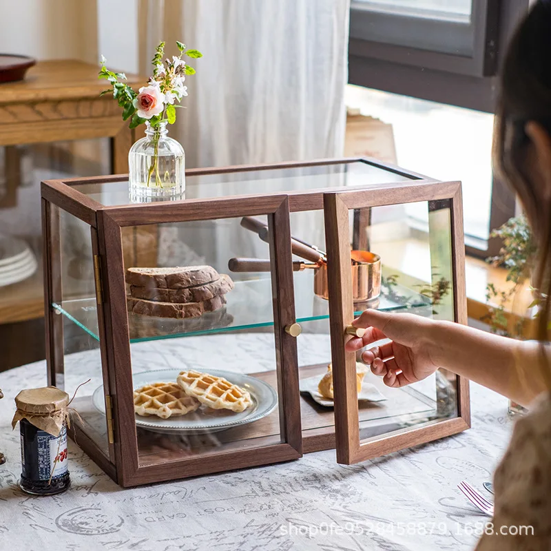 Solid wood glass storage cabinet, multi-layer desktop display cabinet, tea room tea set storage display cabinet, dustproof shelf