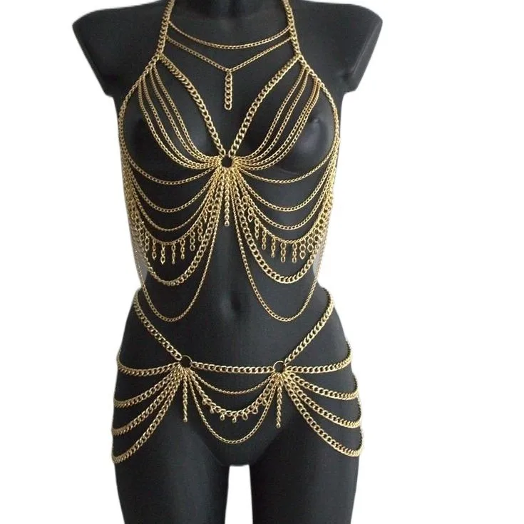 European and American jewelry, a set of full-body chest chains and waist  split body  three-color optional