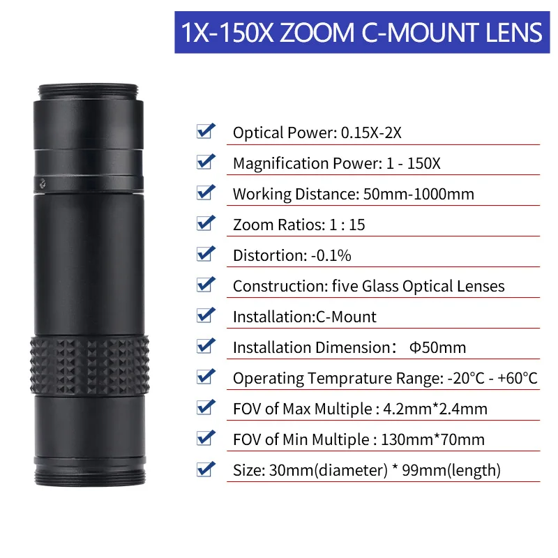 Imagem -02 - Ampliação Ajustável c Mount Microscópio Lens Infinito Distância de Trabalho 1130x Zoom Telefone Pcb e Smd Solda Reparação