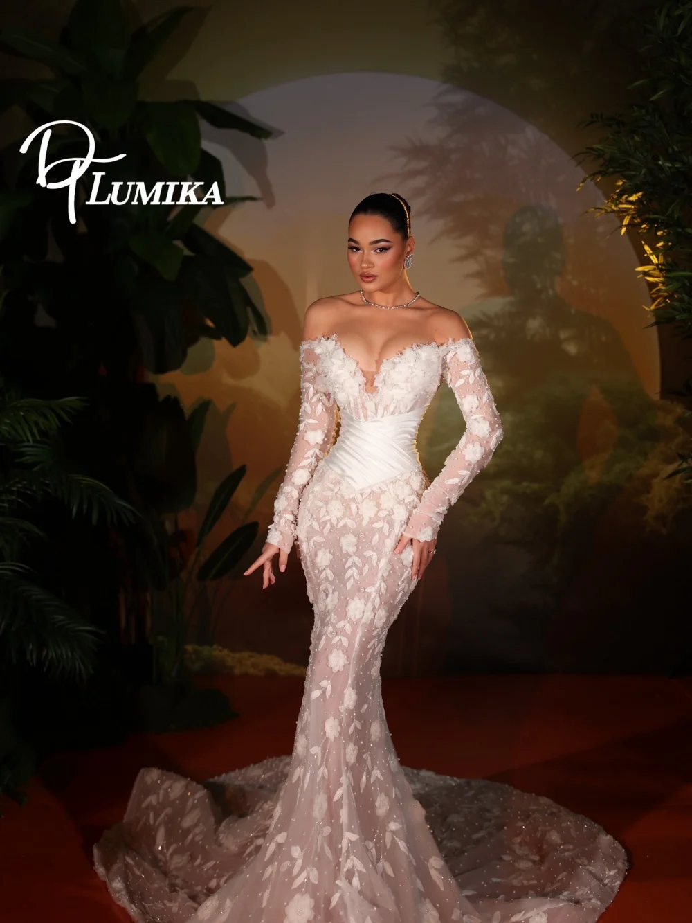 

Elegant Deep-V 3D-Flower Wedding Dress 2026 Romantic Sheer Bridal Gown Sexy Mermaid Floor-Length Bridal Dress Robe De Mariée