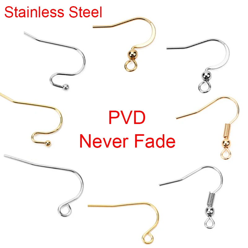Image of 50 Stück nie verblassende PVD-Edelstahl-Ohrringhaken, Verschlüsse, Bulk-Lot, Anti-Allergie-Ohrringherstellungszubehör für DIY-Schmuckzubehör