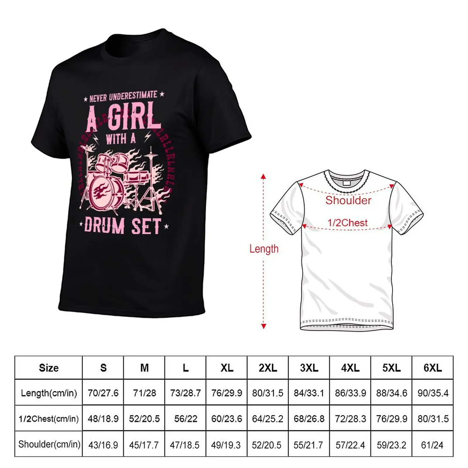Never Underestimate A Girl With A Drum Set - Drummer Long Sleeve T-Shirt graphics clothes Short sleeve tee men