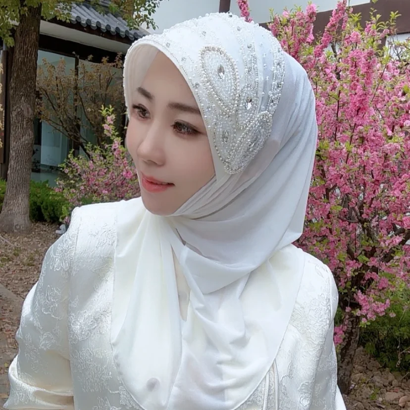 Beading Handmade Instant Easy Wear Hijabi Muslim Women Hijab Turban