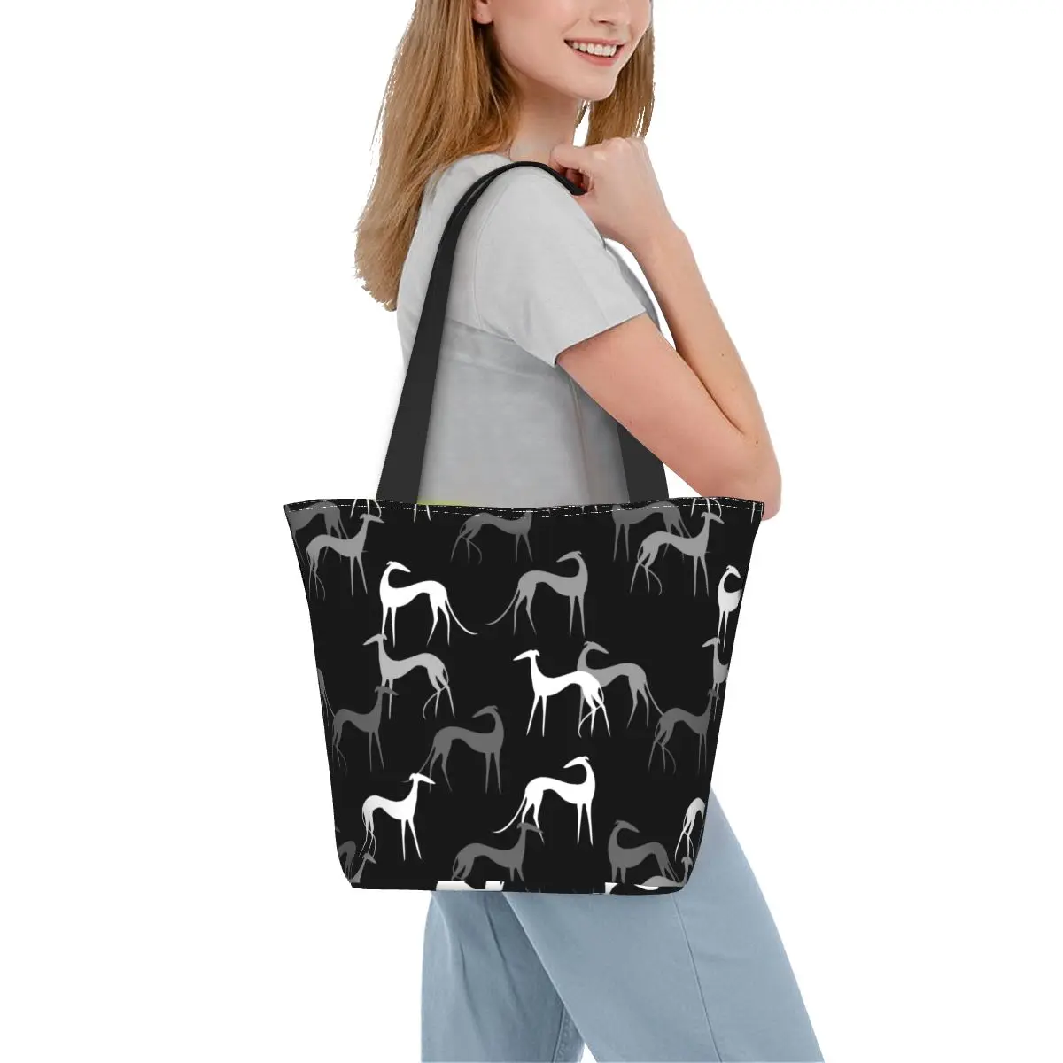 Aangepaste schattige schattige windhonden winkelen draagtas herbruikbare windhond Whippet hond kruidenier canvas shopper schoudertas