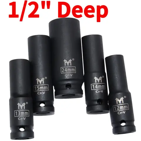 Heavy Duty 1/2" Inch Drive Deep Impact Sockets - Metric Air Pneumatic Socket Wrench Head - Sizes Range from 10mm to 38mm