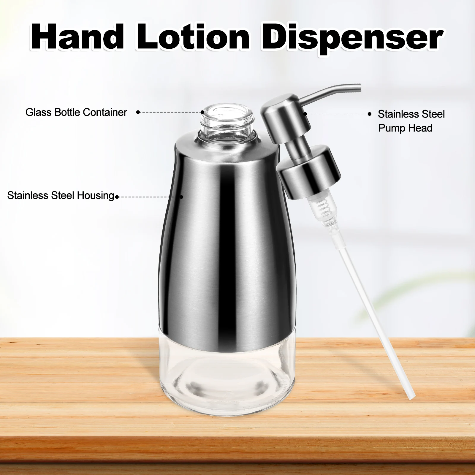 

1pcs Stainless Steel Shampoo Body Wash Dispenser Dish Dispenser For Kitchen Bathroom Leak-Proof Stylish Easy Clean Durable Glass