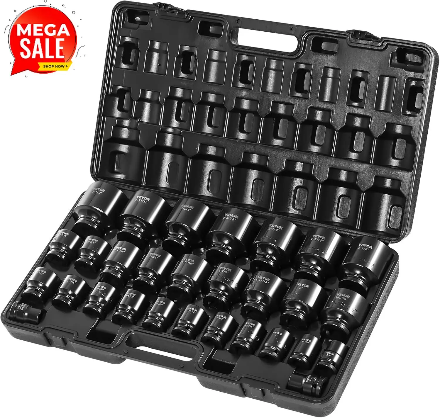 3/4 Inch Impact Socket Set, 29-Piece, SAE 3/4-2-1/2 Inch | 6-Point Sockets, CR-MO, Easy-to-Read Size Markings, Rugged Constructi