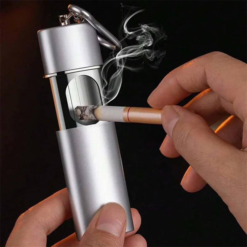 Sealed Metal Ashtray Portable Mini Mobile Ashtrays with Lid Keychain Storage Cigarette Butt Men's Pocket Gadget