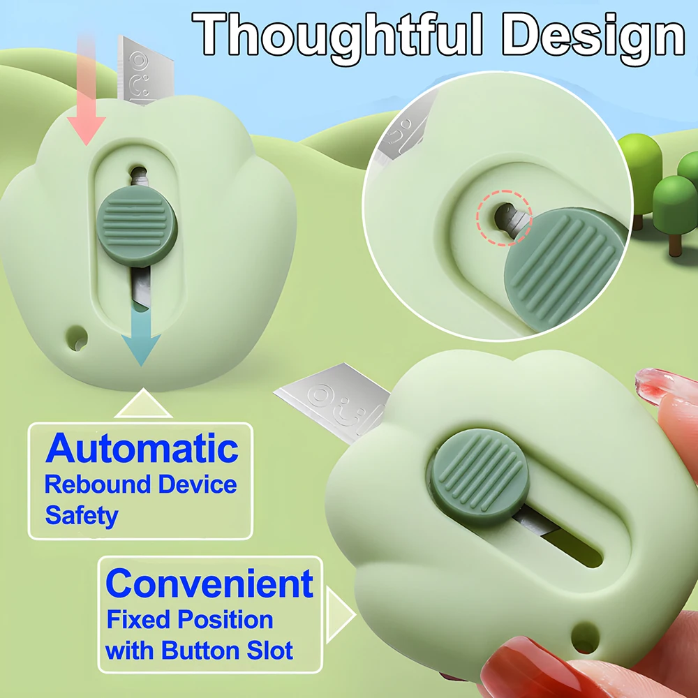 Korean Cute Bear Cat Paws Utility Knife Kawaii Cloud Carrot Letter Opener Key Chain Small Mini Kitchen Automatic Box Cutter Tool