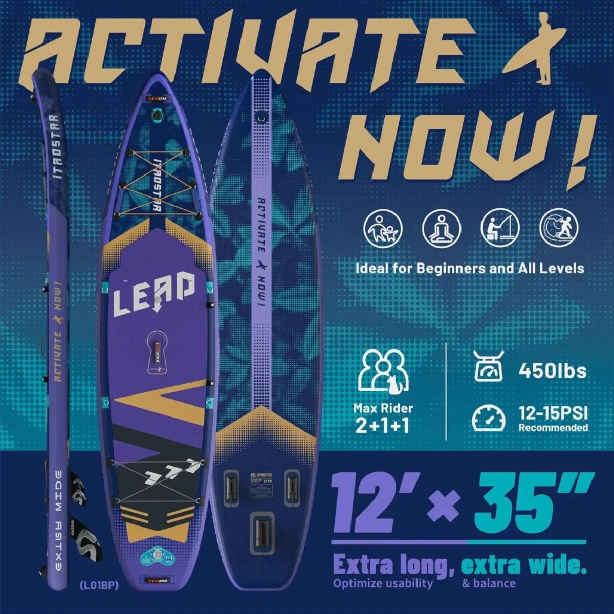 SUP ممتاز للبالغين والشباب والمبتدئين - لوح مجداف قابل للنفخ فائق المستقر مقاس 11 × 33 بوصة، خفيف الوزن