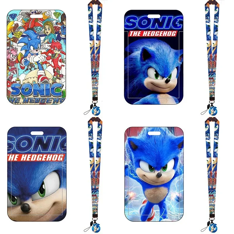 Cartoon Sonic Bus Card Holder Student ID Card Cover Campus Meal Card Case Badge Holder Work Cards Protector with Lanyard