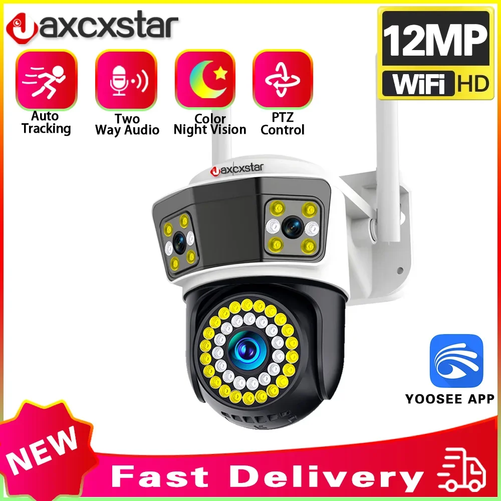 

6K 12MP WiFi PTZ IP Camera Outdoor Three Lens Ai Auto Tracking PTZ 4K Video Camera Security Protection Waterproof Surveillance