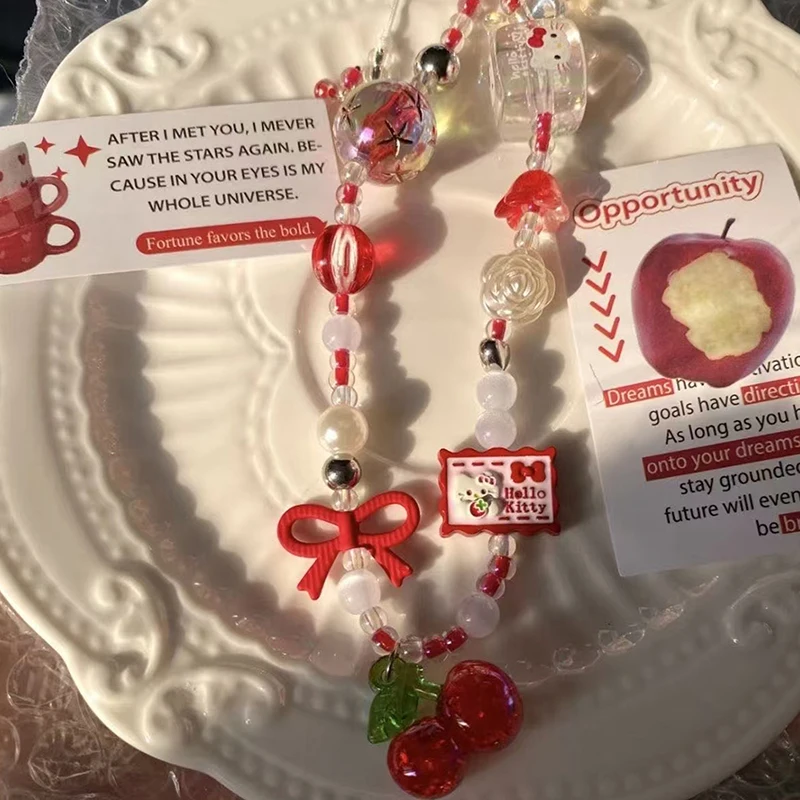 مرحبا كيتي الخرز سلسلة هاتف سانريو KT القط قلادة حلية حقيبة سماعة الاذن حبل معلق مكافحة خسر الحبل شريط للرسغ حقيبة ديكور
