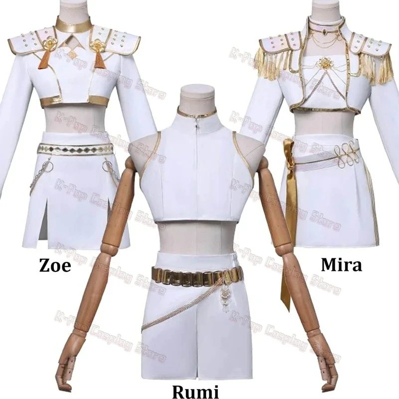 

New Anime K-Pop Demon Hunters Zoey Rumi Mira Cosplay Costume Wigs White PU Leather Uniform Role Play Halloween Carnival Outfits