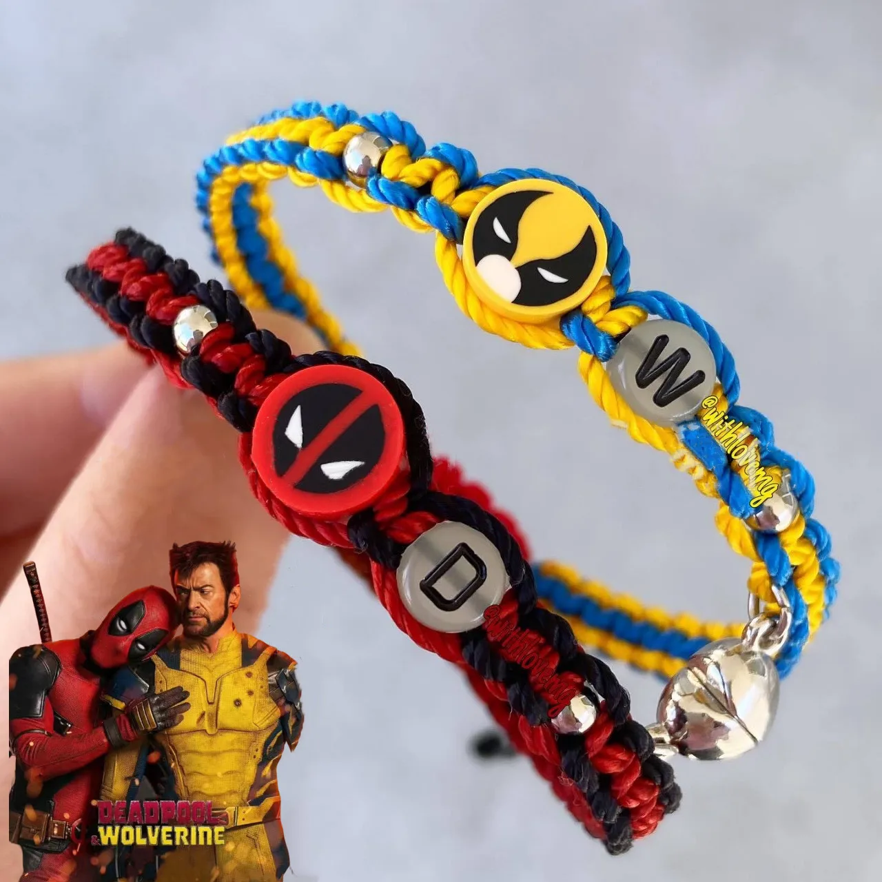 2pcs Anime Figure Deadpool&Wolverine Bracelet Keychain Decoration Handsome Necklace Accessories Best Friend Surprise Gifts