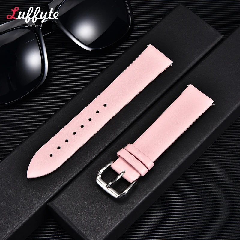 Ultra-thin Genuine Leather Watchband Watch Belt Strap Wristwatches Band 14mm 16mm 18mm 20mm 22mm Black White Red Pink