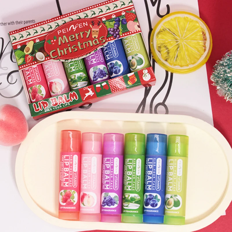 New 6-piece Set Of Lip Balm For Women Christmas Fruit Flavor Moisturizing And Hydrating Lip Lines Avocado Blueberry Lip balm