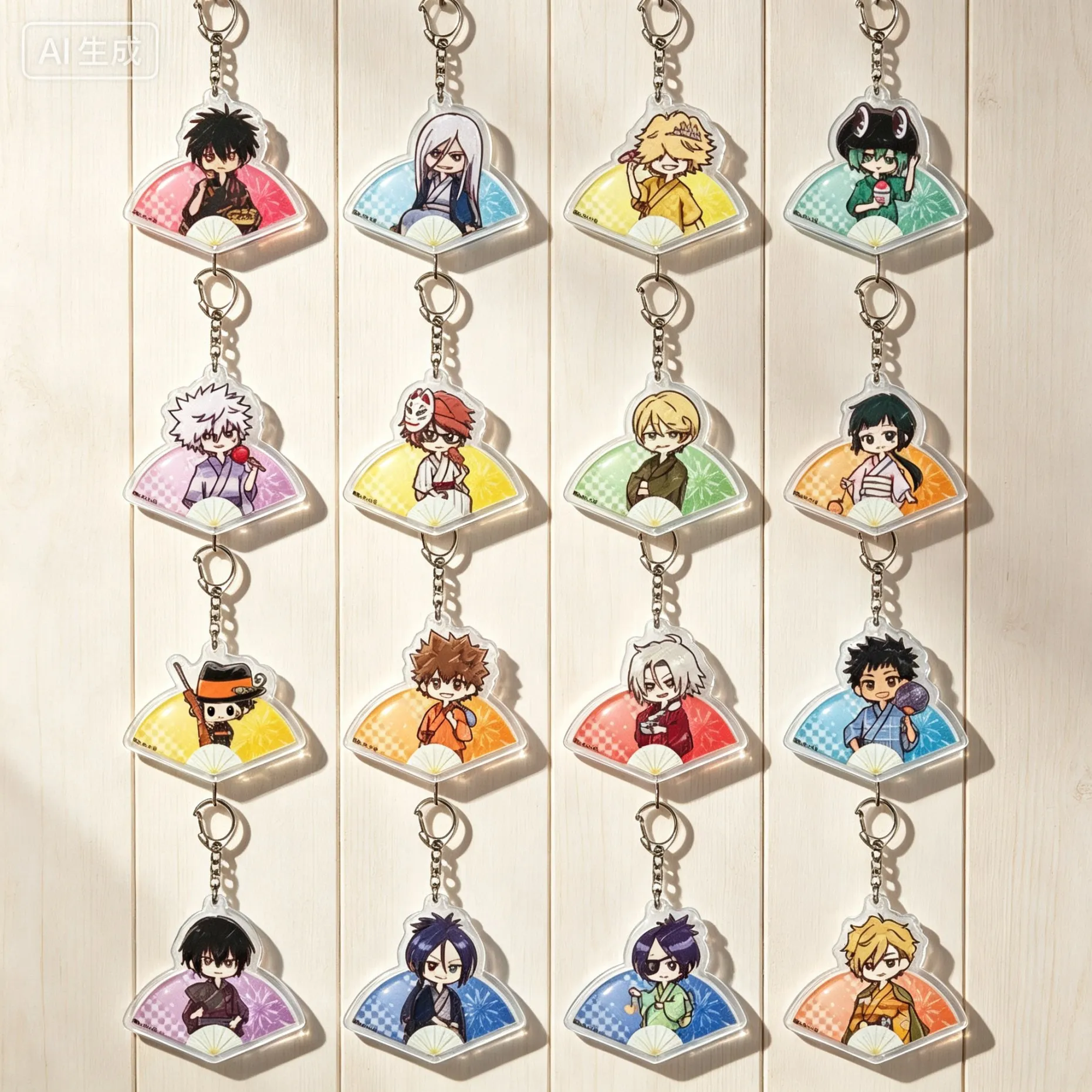 Anime Katekyo Hitman Reborn! Q-style Graffiti Yukata Ver Reborn Tsunayoshi Sawada Fan Shape Acrylic Pendant Keychains Bag Charm