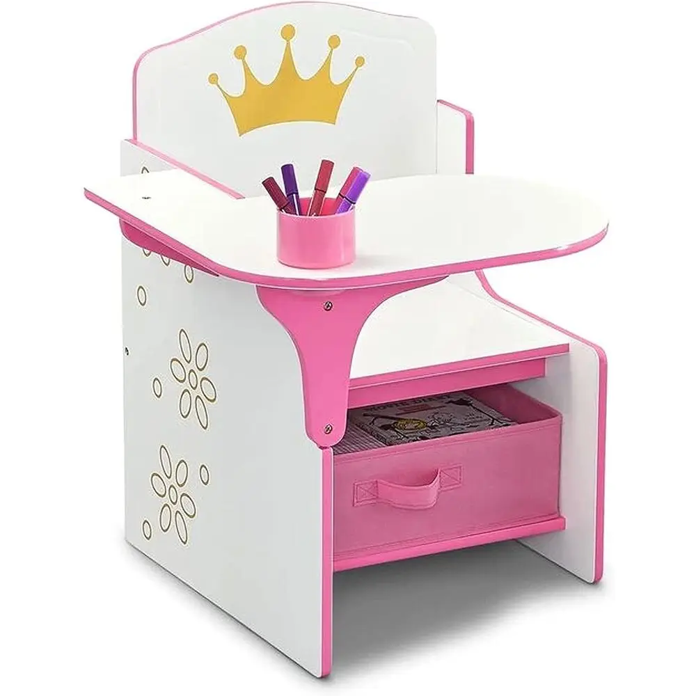 

PrincCrown Chair Desk with Storage Bin - Ideal or Arts & Crats, Snack Time, Homeschooling, Homework & More - Greenguard Gold Cer