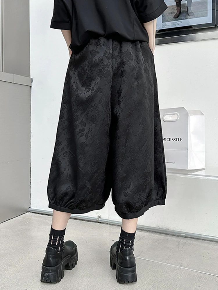 [EAM] High Elastic Waist Black Jacquard Casual Wide Leg Pants New Loose Trousers Women Fashion Tide Spring Autumn 2024 1DH4384