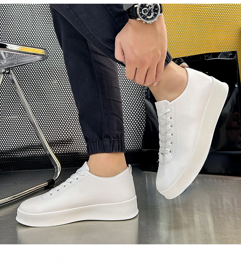 Spring Man Leather Sneakers Round Toe Breathable Low Top Casual Male Flats