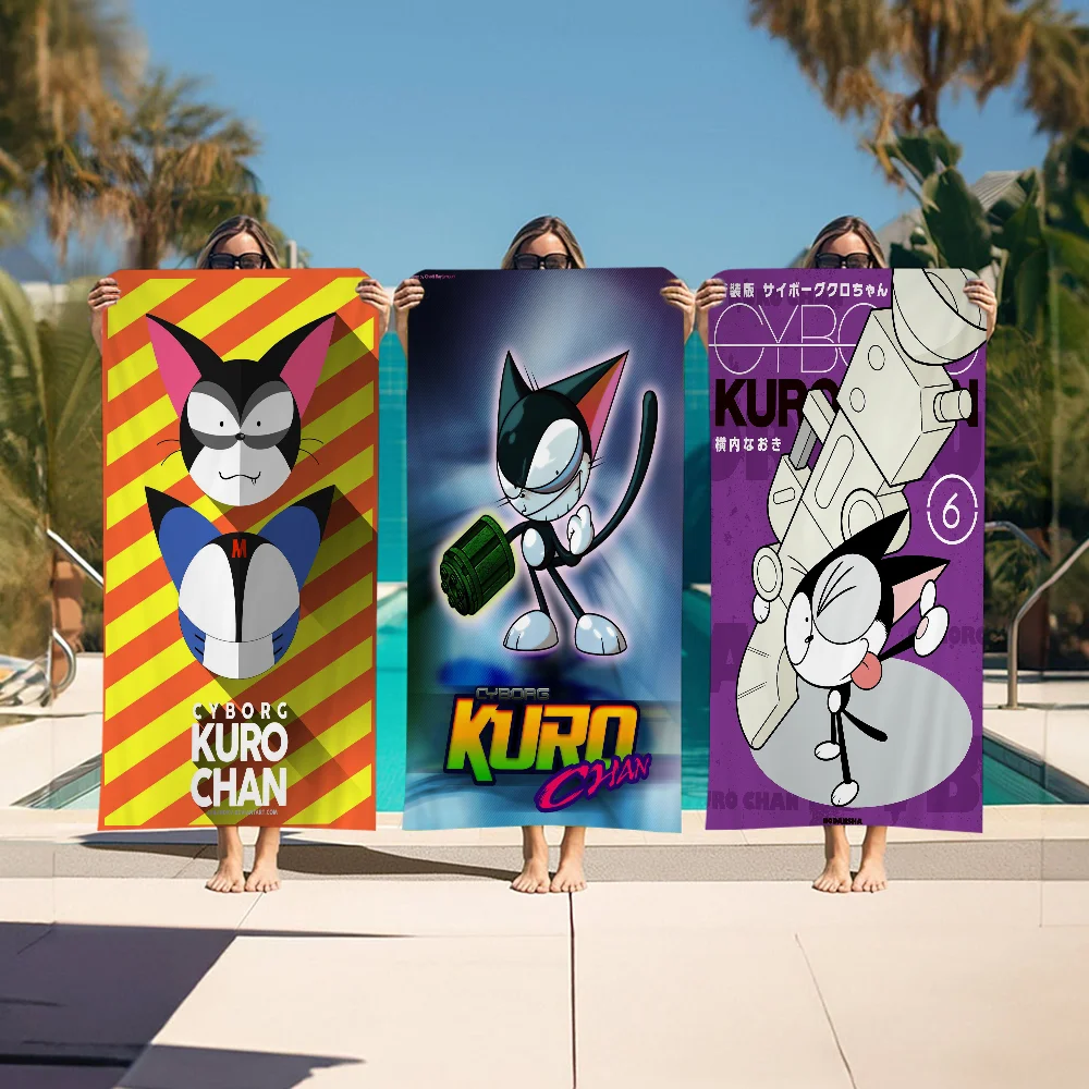 Cyborg Kuro-chan Toalla de playa Toallas de baño coloridas para niña Microfibra Secado rápido Personalizado Sin arena Playa Yoga Spa Gimnasio Piscina