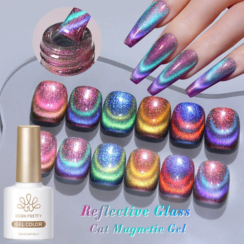 10ml Rainbow Cat Eye Magnetic Gel Nail Polish Colorful Laser Sparkling UV LED Semi Permanent Gel Can Be Use On Any Color Gel