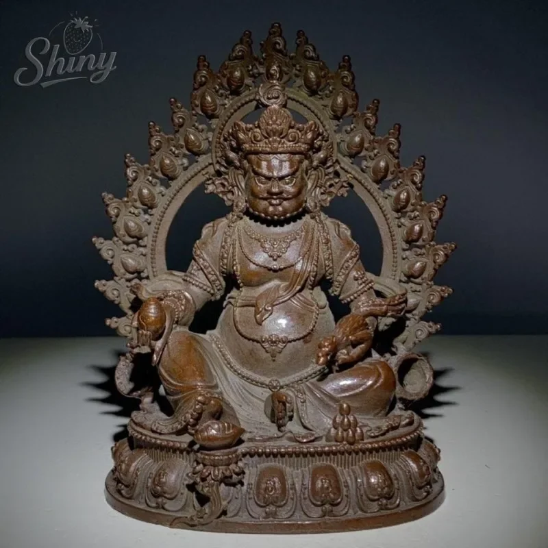Vintage Tibetan Buddhist Yellow Jambhala Statue Metal Wealth God Sculpture Altar Worship Collection Decorative Table Ornaments