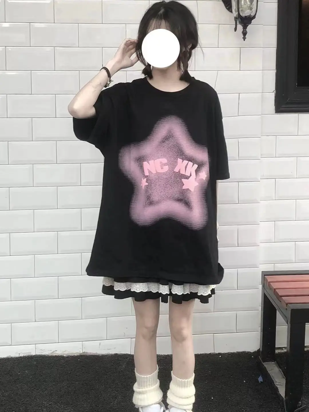 Camisetas de manga corta para mujer, dulce encaje de algodón, corte holgado, cómodo, de verano, juvenil, diario, bonito estético