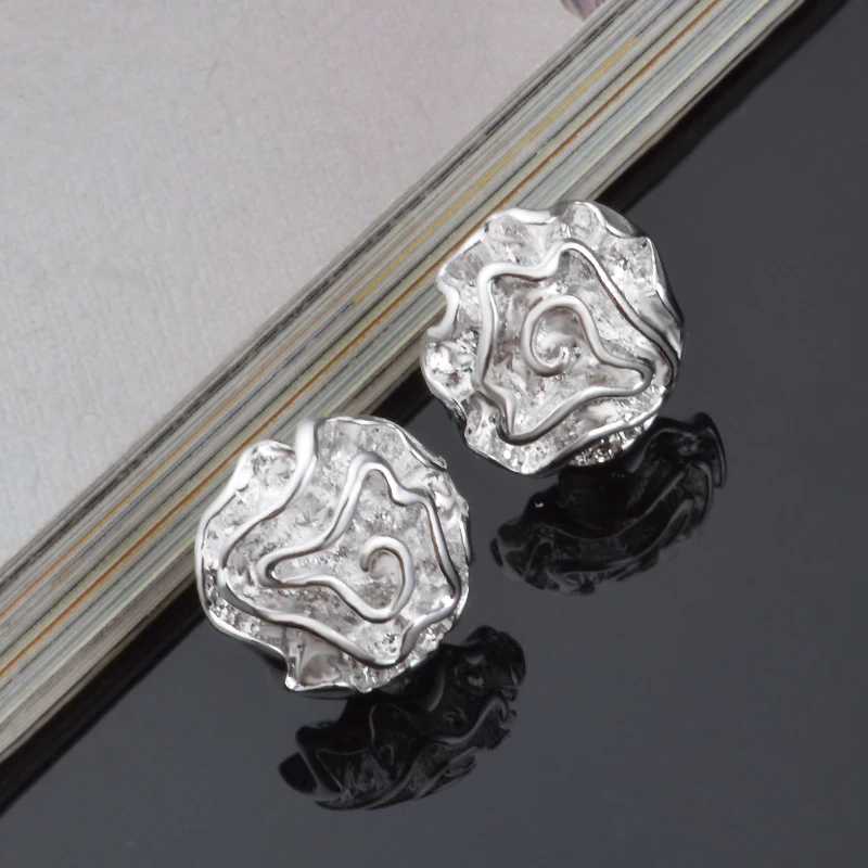 Pretty 925 Sterling Silver Rose Flower Studs Earrings for Woman High Quality Fashion Jewelry Wedding Holiday Gifts