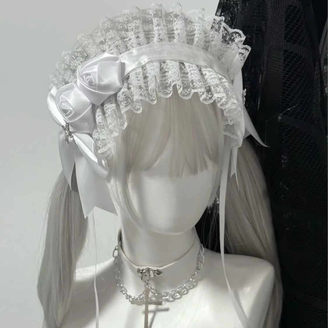 여성용 로리타 레이스 리본 로제트 헤어클립 플래퍼 헤어밴드 코스프레 파티용 액세서리 섬세한 헤어핀