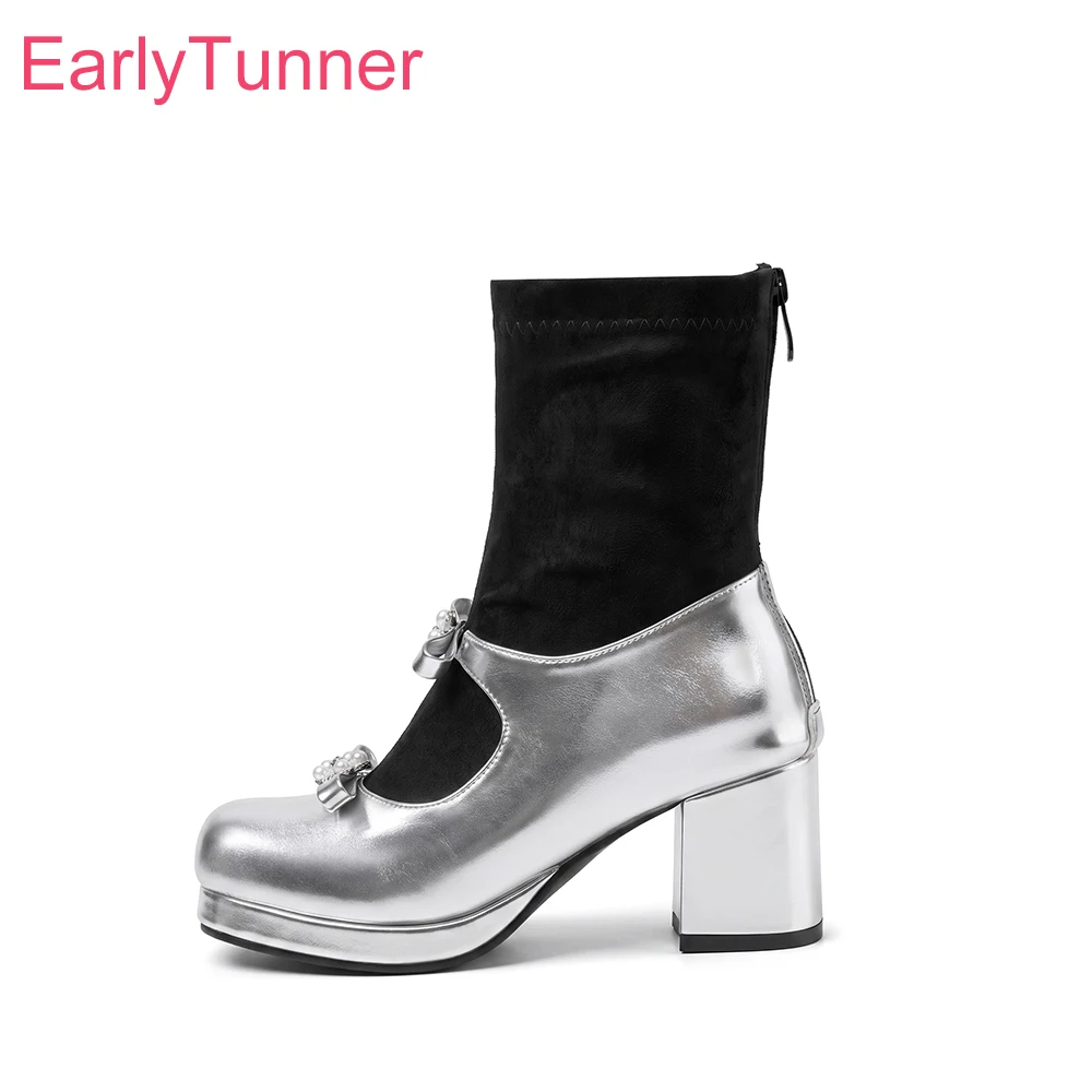 2026 Autumn Sock Ankle Boots for Women Platform High Chunky Heel Lady Party Shoes Large Small  Plus Size 11 32 45 48