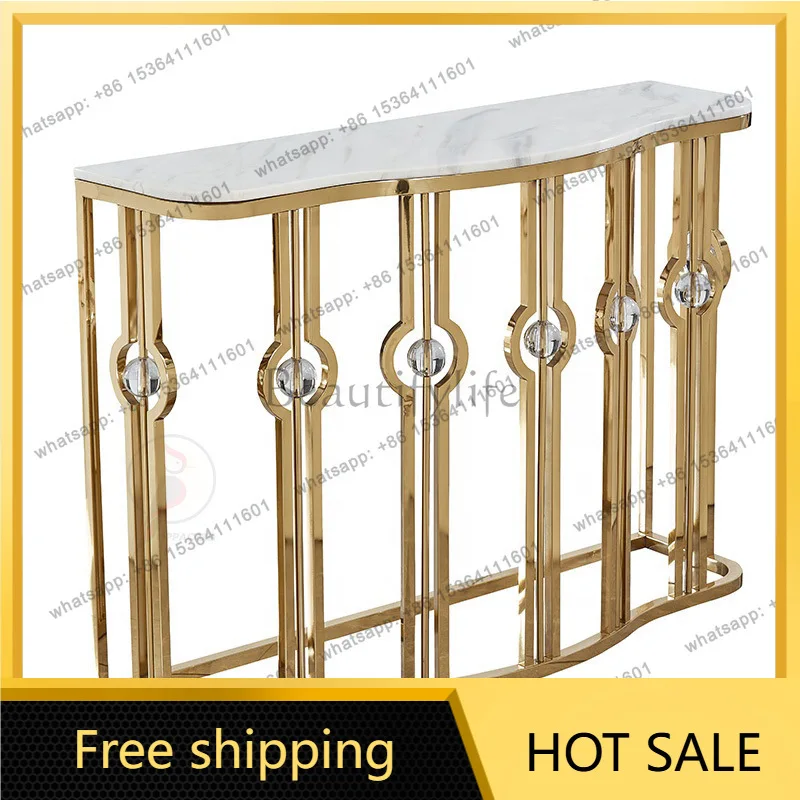 LS Light Luxury Marble Entrance Platform Modern Simple Stainless Steel Hollow Partition Lobby End View Platform
