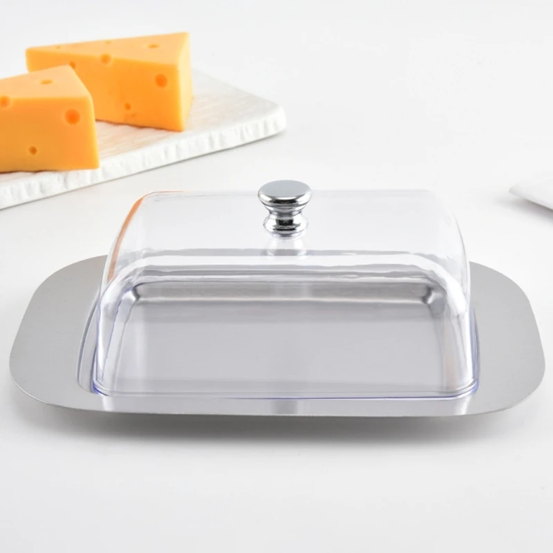 Refrigerator Butter and Cheese Storage Tray with Cover, Rectangular Metal Base for Breakfast Spreads, Table Service, and Kitchen