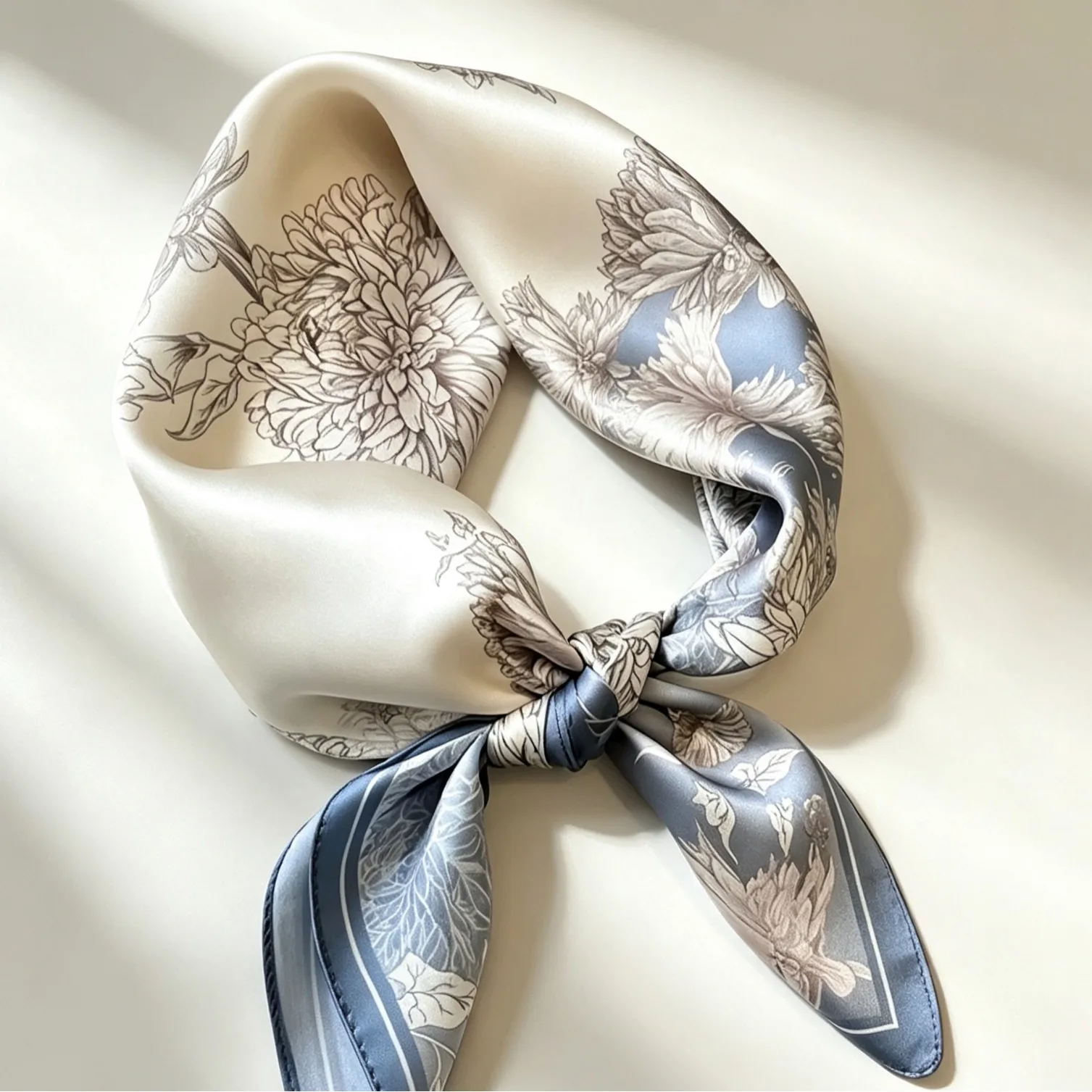 Korean fashion versatile professional simulation silk small scarf retro printed silk scarf for women