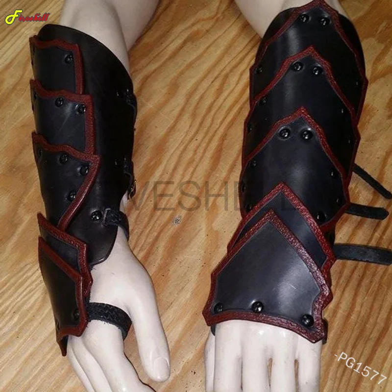 Men Women Medieval Steampunk Cosplay Halloween Arm Guard Armor Leather Dragon Scale Bracer Larp Gauntlet Battle Cuff Gloves