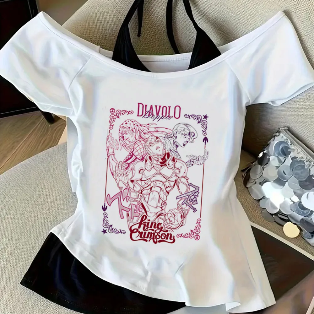 Jojo Bizarre Adventure cropped top girl streetwear dollette japan party shirt 2000s streetwear korean fashion vintage japan