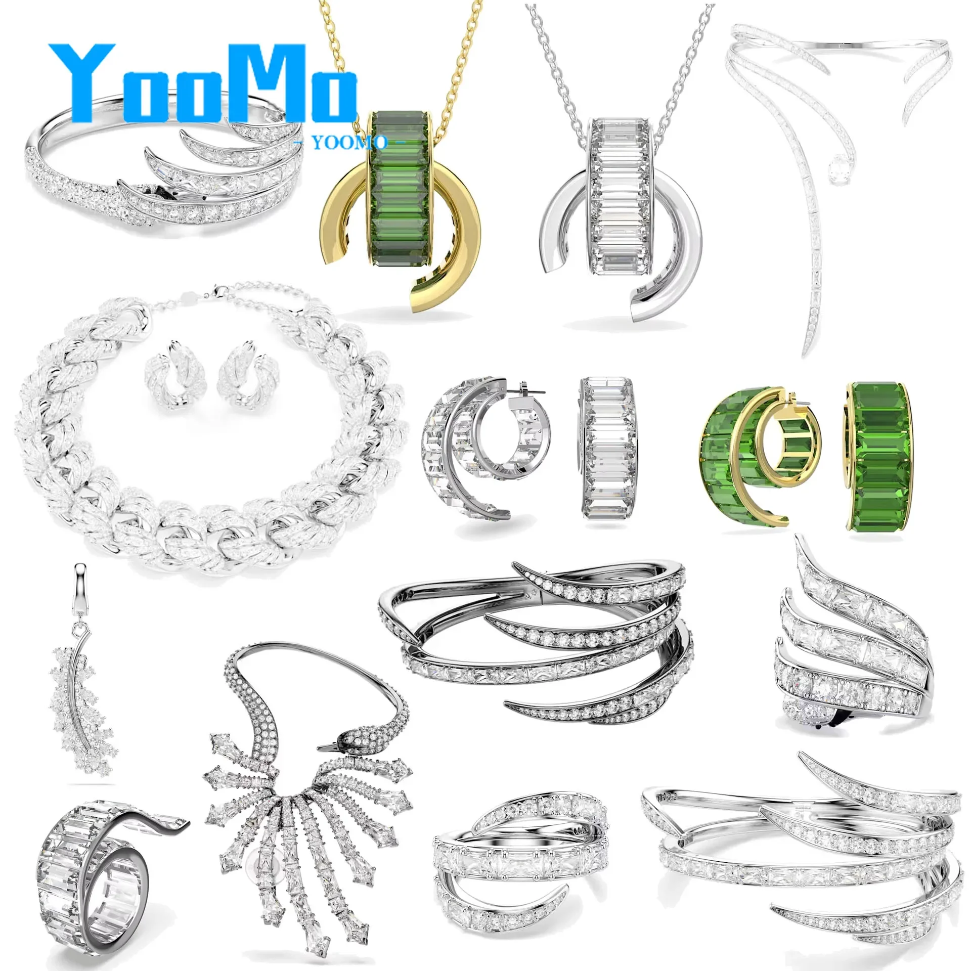 Dazzling High End Jewelry Set Fashionable Women's High End Cutting Crystal Necklace Bracelet Earrings Ring
