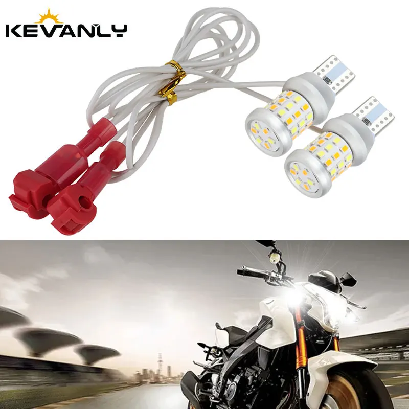 2pcs T15 Led Motorcycle Turn Signal Light Dual Color Contact Lights Parking Bulb Lighting 3014chip 42SMD Motorbike Accessories