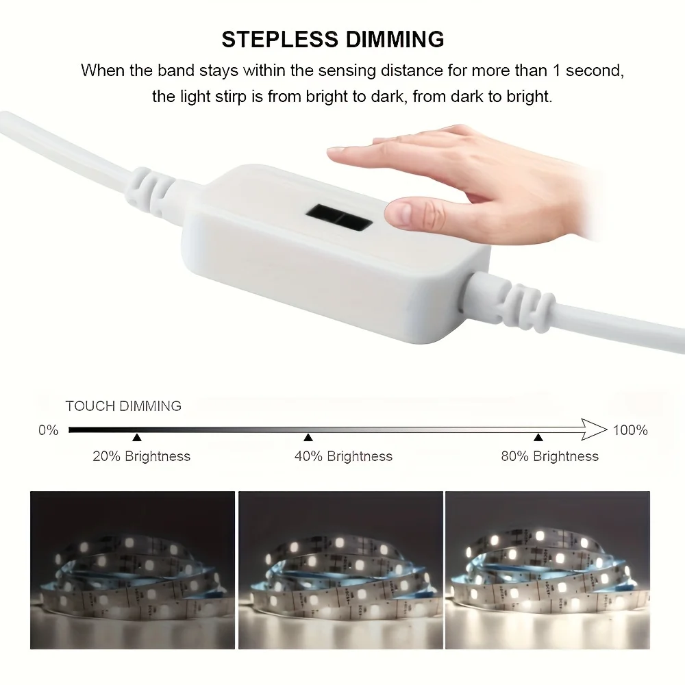Lámpara Nocturna LED de 1m con Sensor de Gestos, Control Inteligente, USB, Tira de Luces LED de 60 LED, Retroiluminación para TV, Cinta Adhesiva para Cocina