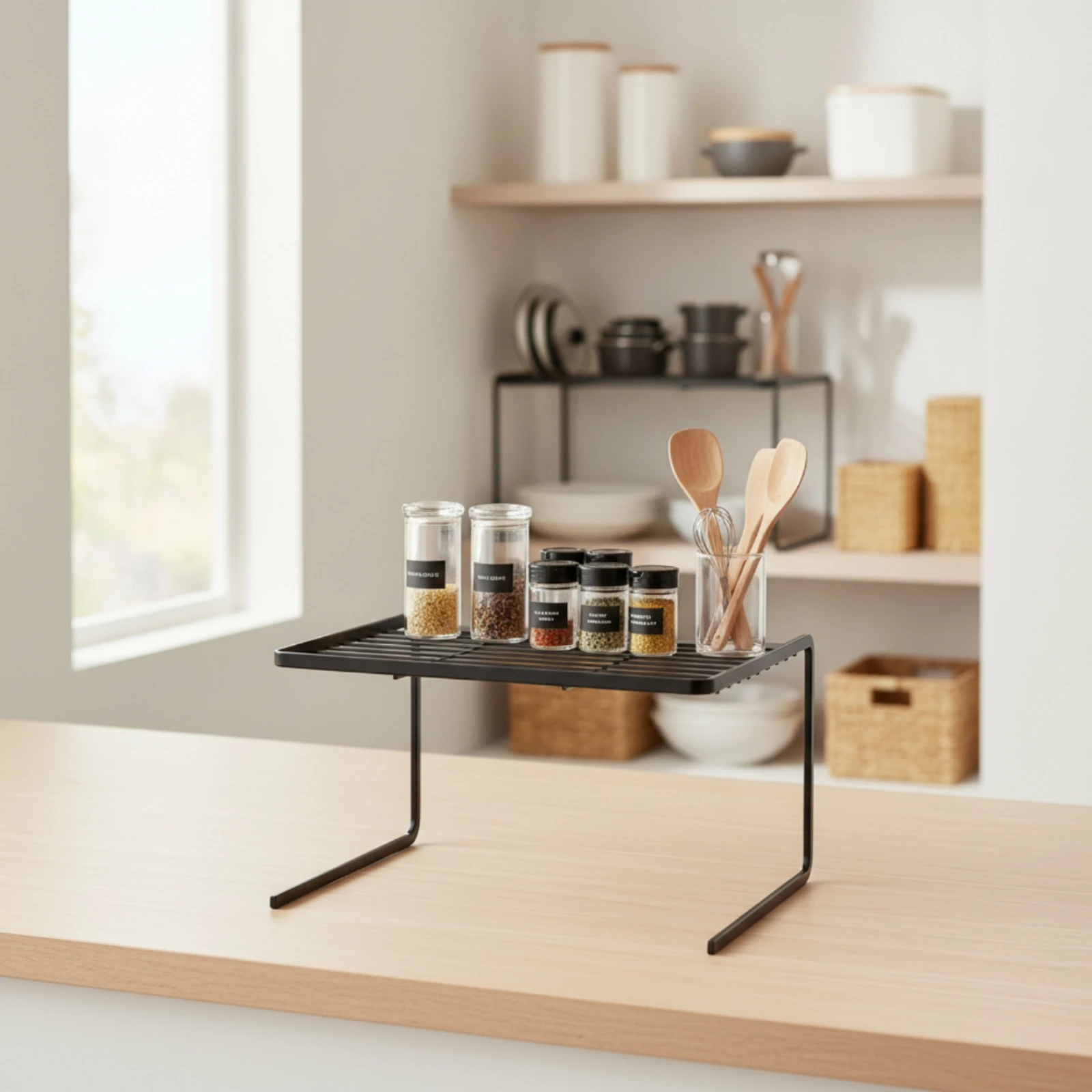 u-shaped-shelf-slatted-countertop-storage-rack-adjustable-counter-shelf-single-tier-stable-feet