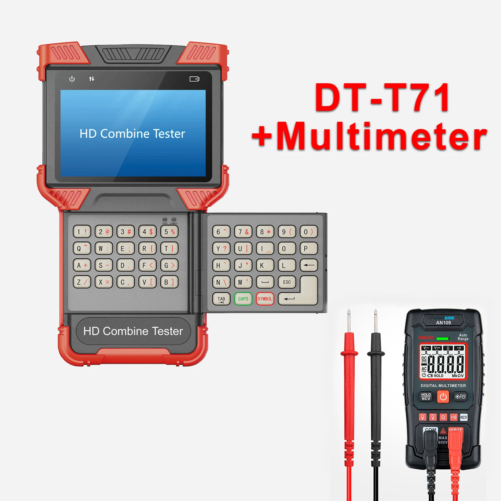 DT-T71 CCTV Tester,4K H.264/H.265 IPC Camera Tester, AHD/TVI/CVI/CVBS Support, 12V/1A Power Output, TDR RJ45 Cable Test With DMM