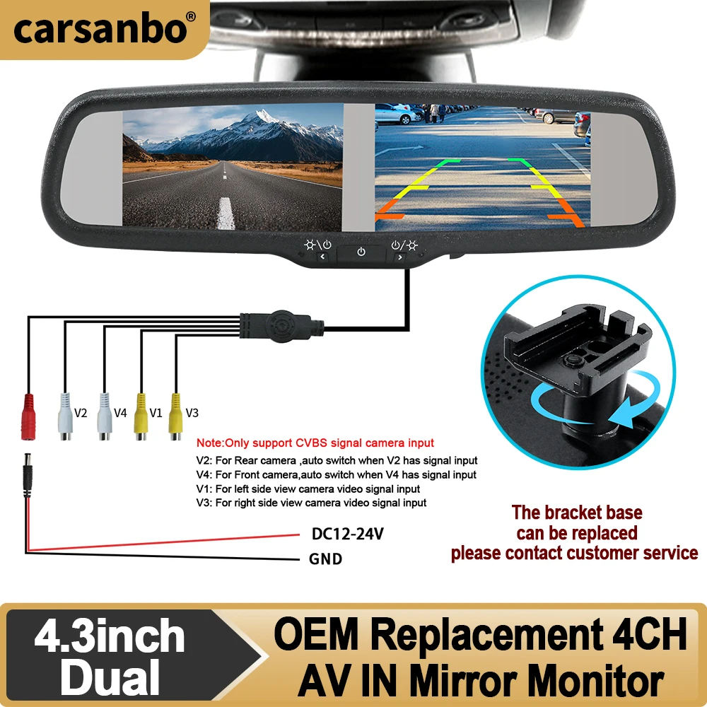 carsanbo-monitor-de-espejo-retrovisor-para-automovil-pantalla-lcd-tft-de-43-pulgadas-pantalla-dual-con-soporte-oem-no1-senal-cvbs-4-canales-rca