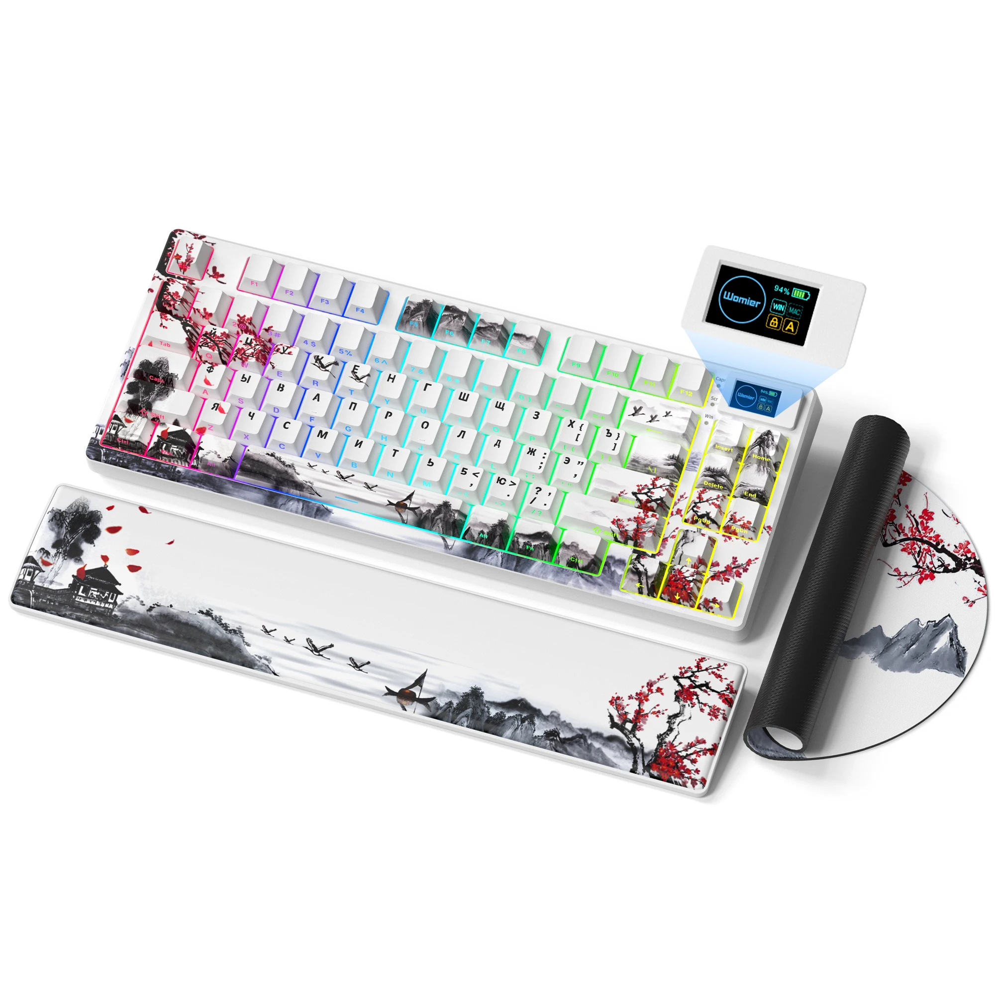 

SK80 Pro Plum Blossom Russian Tri-Mode Hot-Swap Mechanical Keyboard TKL Wireless Keyboard RGB OLED Display Knob Gamer Keyboard